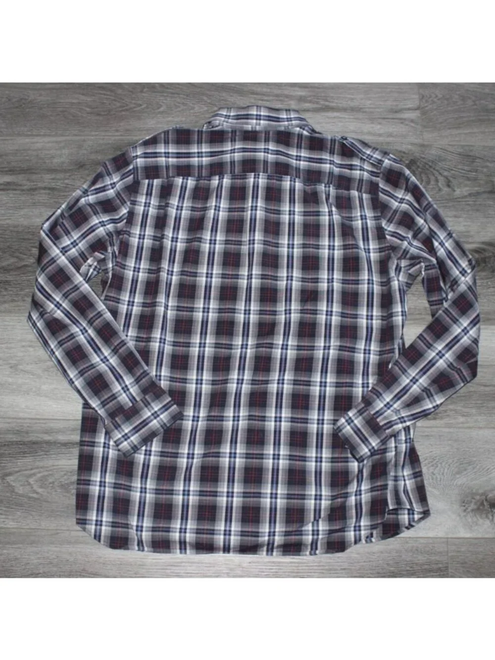 Banana Republic Mens Button Front Plaid Shirt-Blue/Black-Size Large-16-16.5